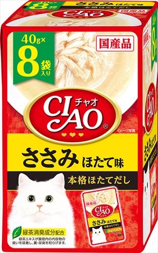 いなばペットフード【ペット用品】 チャオパウチささみ　ほたて味４０ｇ８袋 P-4901133811524★【IC-385】