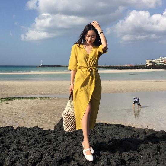 トレンド ラップスカート ワンピース リネン Q0023の通販はau Wowma Geneclo