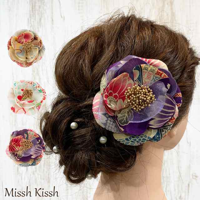 【送料無料】紫　花　ヘアアクセ　浴衣　花飾り　和　コサージュ　パープル　フラワー