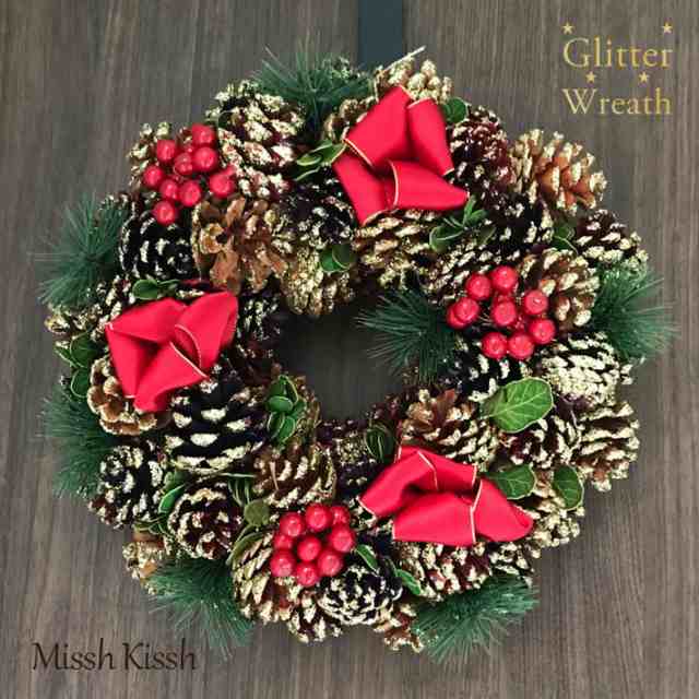 クリスマスリース 32cm 3色松ぼっくり リボン Pinecone Ribbon Wreath Mサイズ クリスマス Xmas Christmasの通販はau Pay マーケット ミッシュキッシュ