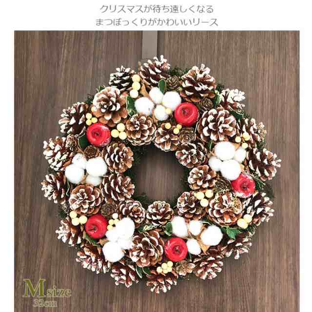 クリスマスリース リース 34cm りんご コットン 苔 Mサイズ Wreath