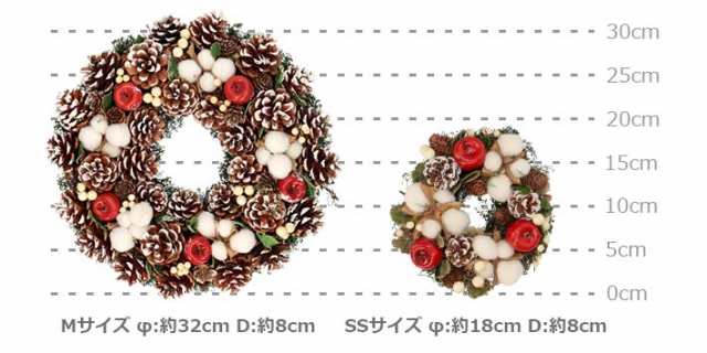 クリスマスリース リース 34cm りんご コットン 苔 Mサイズ Wreath