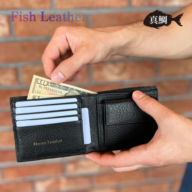 二つ折り財布 フィッシュレザー/マダイ オーシャンレザーブランド fish
