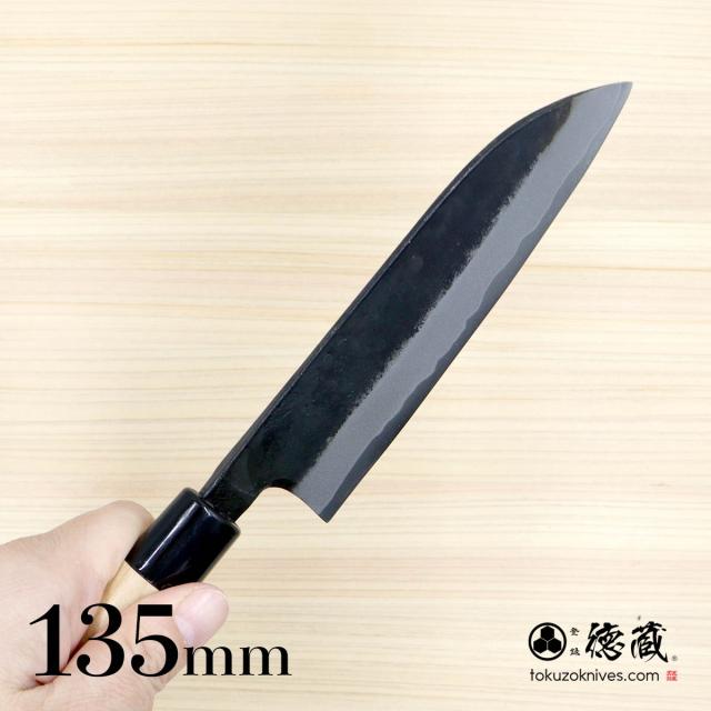 徳蔵 三徳黒打ち包丁 135mm 両刃 白鋼 桜 日本製 徳蔵刃物 【TOKUZO