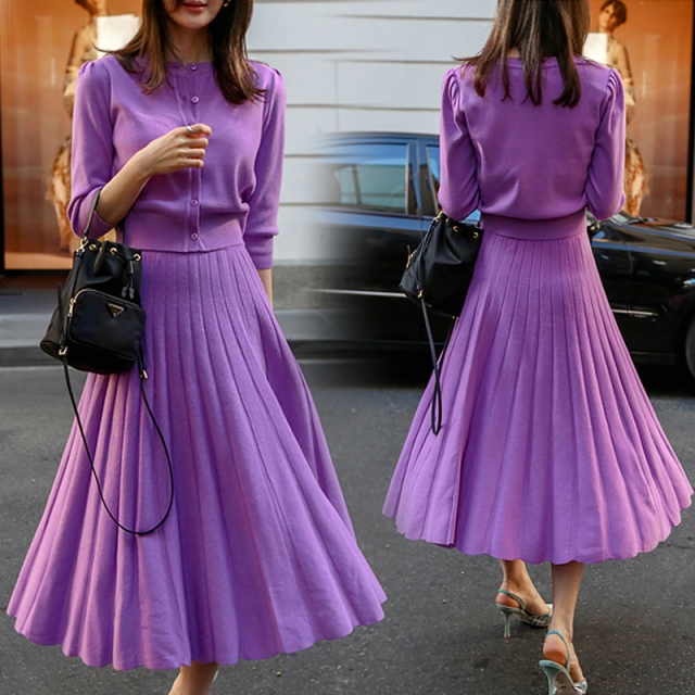 セットアップ カーディガン プリーツスカート レディース ツーピース パープル 上品 エレガント オフィス 通勤 代 30代 ニット 春 秋の通販はau Pay マーケット Star Train