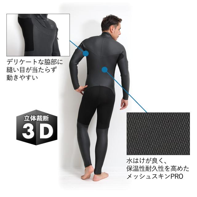 RSS SURF セミドライ ウェットスーツ メンズ 5×3mm ロングチェストジップ スキン セミドライスーツ ウエット 日本規格_3