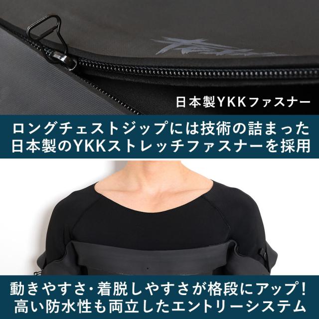RSS SURF セミドライ ウェットスーツ メンズ 5×3mm ロングチェストジップ スキン セミドライスーツ ウエット 日本規格_5