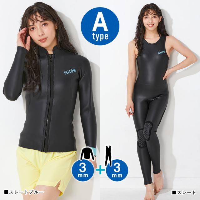 レディース 3㎜ロングジョン&タッパー ウエットスーツ 163cm前後 無地