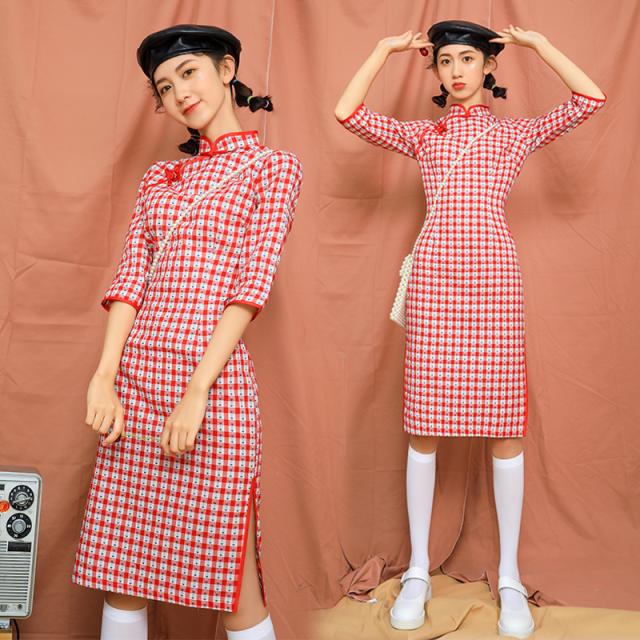 19新品レディースワンピース ショットチャック柄スカートドレス中国風チャイナ風 ナチュラル エスニッ チャイナドレ学生少女復古スリムの通販はau Pay マーケット エンブリッジ