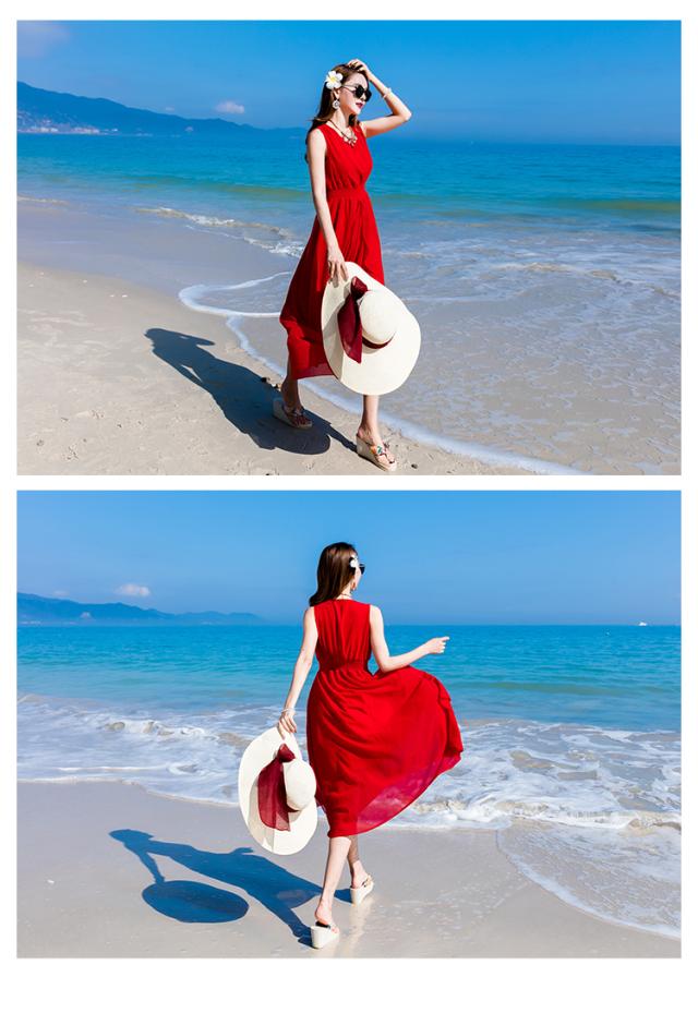 レディースビーチ 海旅行赤いワンピースロング丈 シフォン リゾート ボヘミアン セクシービーチワンピースフェミニンマキシー キャミソーの通販はau Pay マーケット エンブリッジ