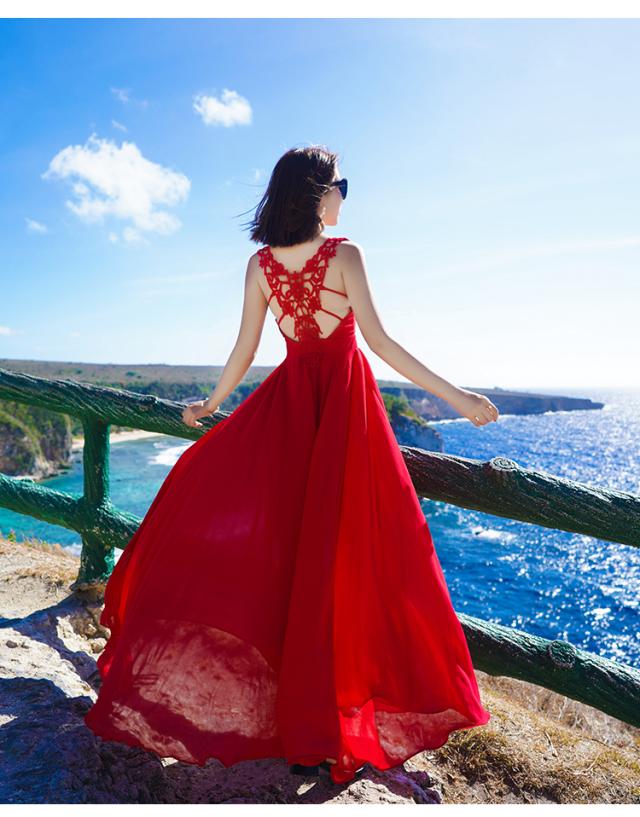 レディースビーチ 海旅行赤いワンピースロング丈 シフォン リゾート ボヘミアン セクシービーチワンピースフェミニンマキシー キャミソーの通販はau Pay マーケット エンブリッジ