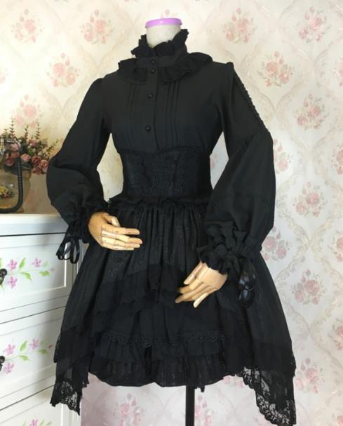 中古】フリル リボン 姫袖 シフォン ブラウス ゴシック 懐古 ロリィタ 