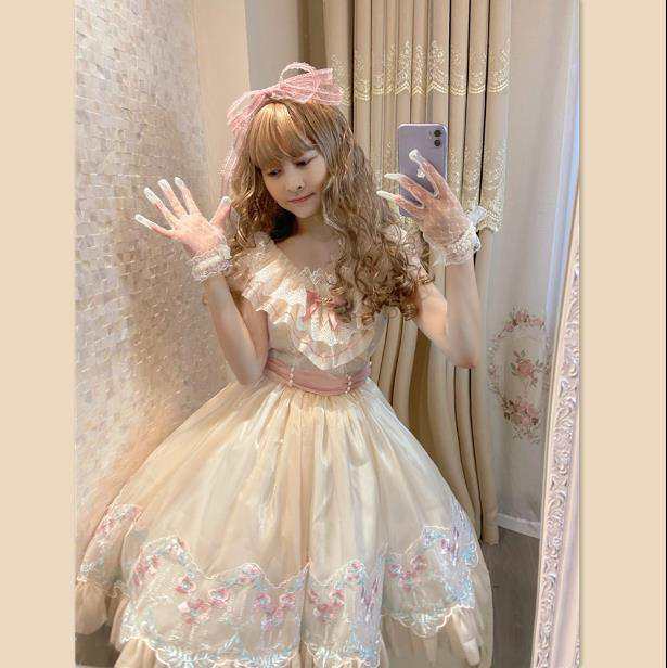 白仙气花嫁春夏半袖ワンカラーゴスロリワンピース ドレス ロリィタ Op膝丈 Lolita ロリータ コスプレ エプロン 日常洋服リボンゴージャスの通販はau Pay マーケット エンブリッジ