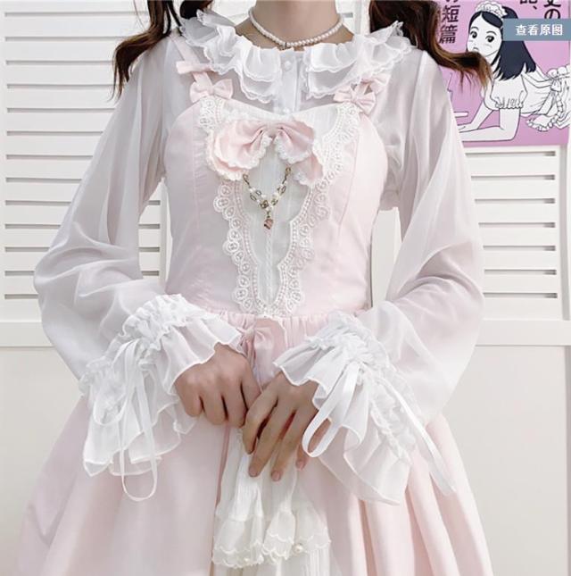 Baby✦丸襟ピンク長袖ブラウス 美しい パールボタン ロリィタ