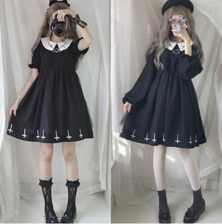 2点送料無料ゴスロリワンピース 黒 ドレス ロリィタ 長袖 短袖膝丈 Lolita ロリータファッション コスプレ魔女十字架 クロスコスプレの通販はau Pay マーケット エンブリッジ