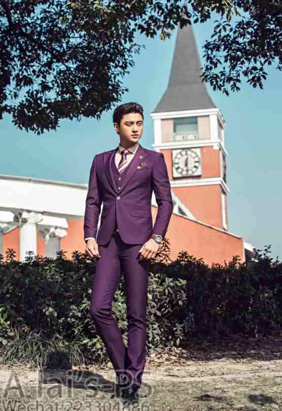 スーツ パープル 紫 セットアップ　ジャケット　パンツ　ベスト　3点　XL 正装