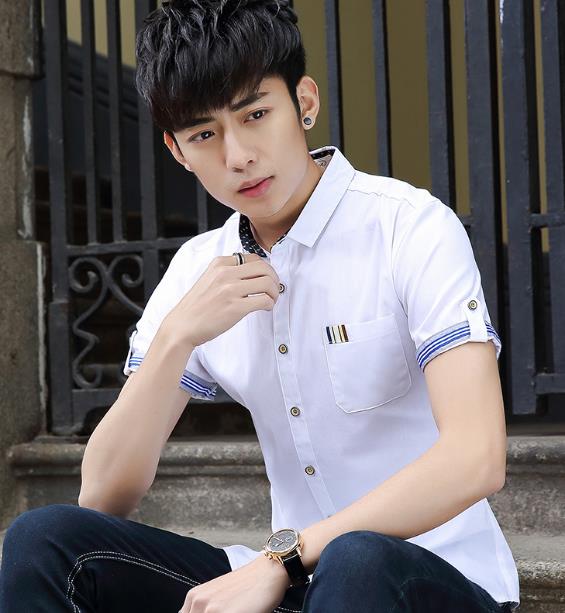 夏新品人気メンズファッション メンズ半袖 韓国スタイル スリム レジャー ストライプ 白シャツ カジュアルシャツ ワイシャツの通販はau Pay マーケット エンブリッジ