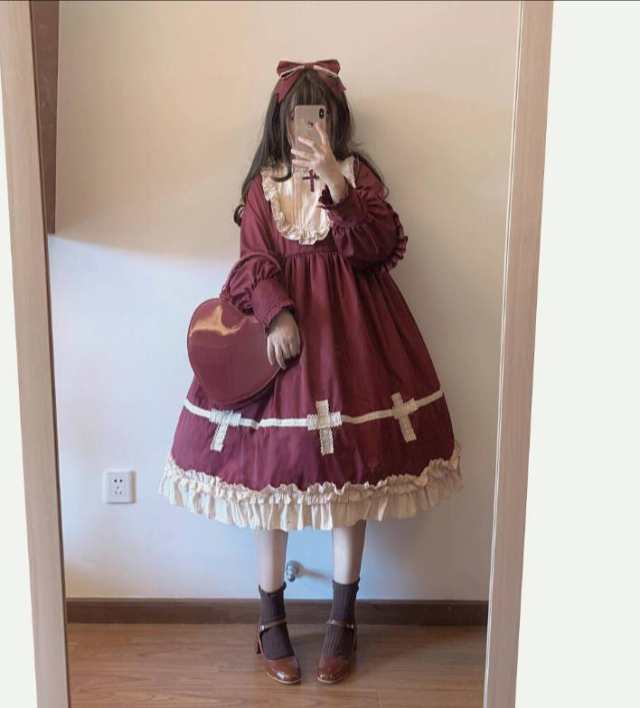 秋冬 ゴスロリワンピース 黒 ドレス ロリィタ Op長袖 膝丈 Lolita ロリータファッション コスプレ 魔女 十字架 クロス コスプレの通販はau Pay マーケット エンブリッジ