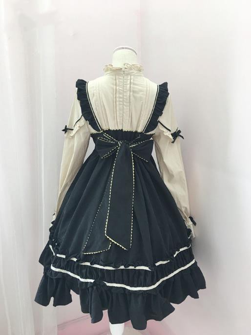 スペシャルset価格 ゴスロリワンピース ドレス ロリィタ Op長袖膝丈 Lolita ロリータ コスプレ エプロン 日常洋服リボン可愛いセーラー服 2点セットアップ 安いそれに目立つ Sportunia Com