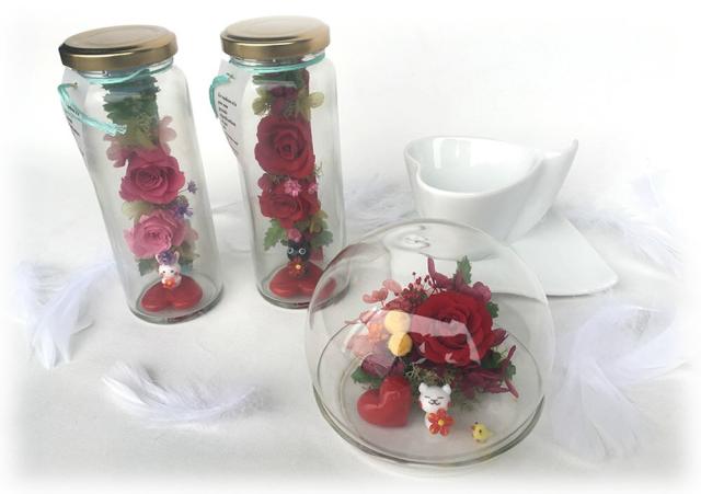 プリザーブドフラワードーム 白猫と小鳥 ガラス細工 の通販はau Pay マーケット ココロラショップ