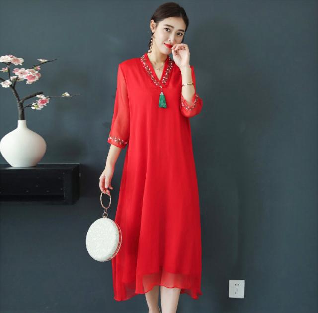 チャイナドレス ワンピ 七分袖 チャイナ服 ロング ワンピース 普段着 舞台 衣装 民族 中国風 Zl115の通販はau Pay マーケット チャイナ服専門店chai なんと只今ポイント3倍