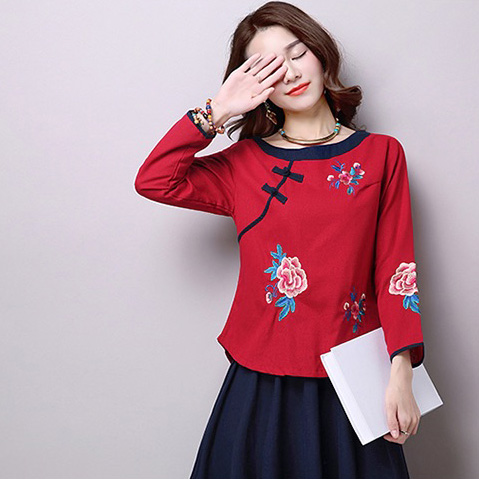 チャイナドレス トップス チャイナ服 長袖 クルーネック 花柄 普段着 舞台 衣装 民族 中国風 Zt48の通販はau Pay マーケット チャイナ服専門店chai なんと只今ポイント3倍