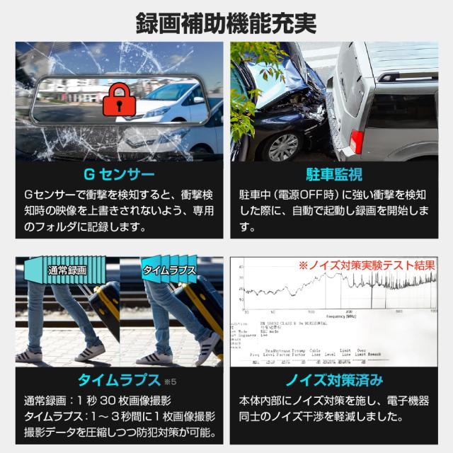 ドライブレコーダー ミラー型 ドラレコ 前後 ドラレコミラー型 録画 ミラー型 ドライブレコーダー タッチパネル 日本車仕様 バックカメラ付き 半年保証付 事故 あおり運転 対策 ルームミラー リアカメラ ミラー一体型_8