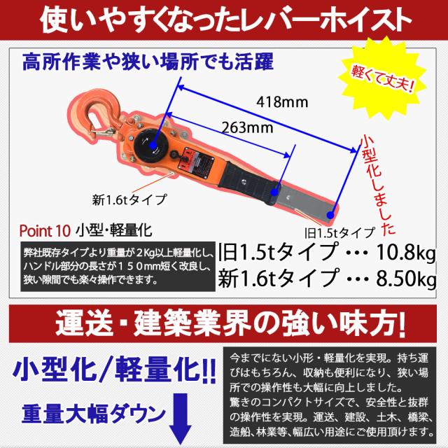 レバーホイスト 1.6ton 1600kg 1.6トン レバー 軽量化 小型化 チェーン 