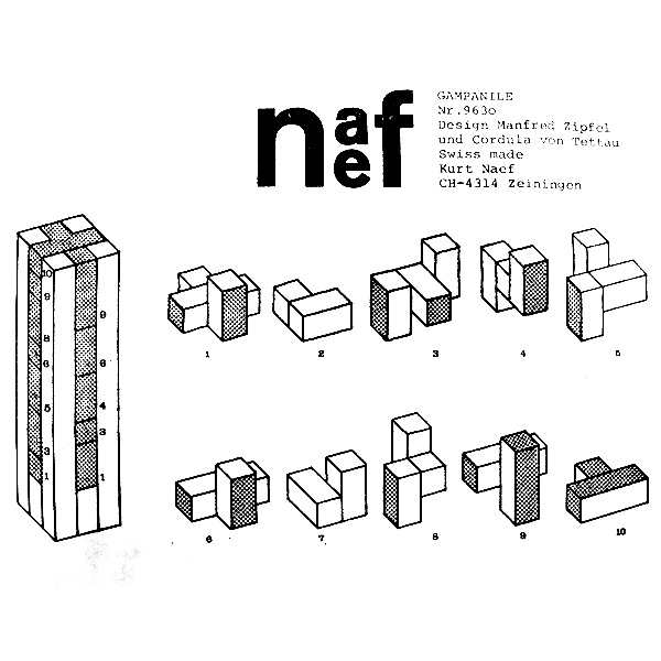Naef ネフ社 カンパニーレ Campanile 〜スイス・Naef（ネフ社）の10種類の形が違うキューブを十字型のケースにはめ込む立体パズル「カンの通販は