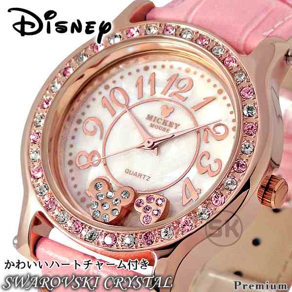 腕時計 レディース ブランド ディズニー スワロフスキー 本革 ミッキー ミッキーマウス ハートチャーム付き Disneyの通販はau Pay マーケット Salon De Kobe