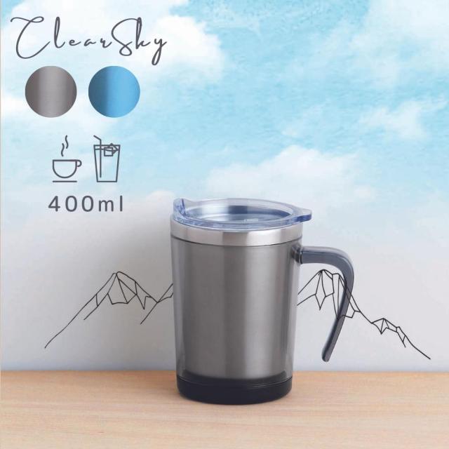 カクセー タンブラー マグ 蓋付き 二重マグカップ 400ml 持ち運び ブラック CLE-01B ブルー CLE-02A リアスカイ おしゃれ 洗いやすい 割れない