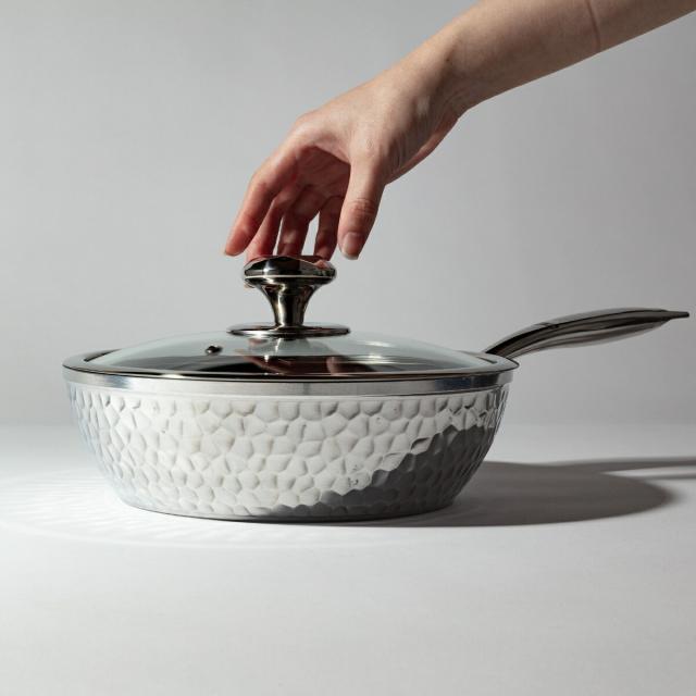 谷口金属 ガラス 蓋付 深型フライパン 24cm 槌目鍛造 H75 鍋 片手鍋の