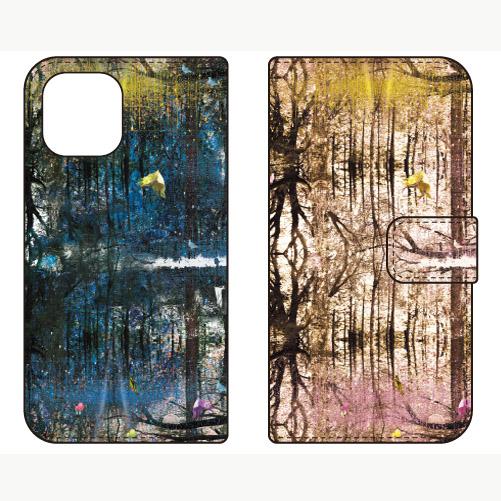 手帳型スマホケース monikotoデザイン つぼみの森 (受注生産) iPhone 12