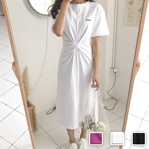 ワンピース レディース ロングワンピース ロゴ ミモレ 白 黒 リボン チュニック 1555 Lpgの通販はau Pay マーケット Cocounsecret