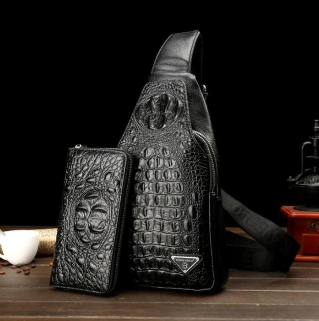 2点セット ボディバッグ 長財布 メンズ ワニパターン革 斜めがけ ショルダー 大容量 男性用バッグ 誕生日プレゼント ブラックの通販はau Pay マーケット ハナコストア