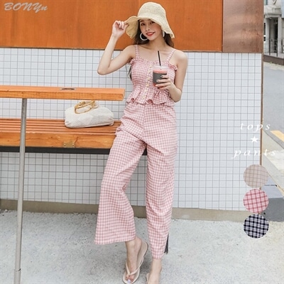 好バランス シルエット チェック柄 ビスチェ パンツ セットアップ 別々 オールインワン コンビネゾン ジャンプスーツ Fl の通販はau Pay マーケット Bonyn