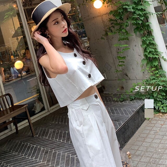 セットアップ パンツ ロング丈 薄手 夏 レディース ノースリーブ トップ タンクトップ 上下 セット 別々使える ツーピース Fl の通販はau Pay マーケット Bonyn