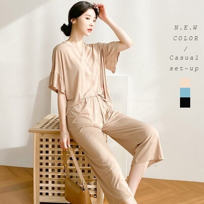 セットアップ フリルスリーブ 7分丈 ゆるパン カットソー パンツ 送料無料 ルームウェア ゆったり 体型カバー ワイドパンツ Nand0001 の通販はau Pay マーケット Bonyn