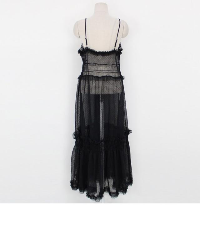 送料無料 総レース レイヤード ロング丈 シースルー ワンピー キャミソール インナー ワンピース ドレス ドット柄 水玉柄 Fl の通販はau Pay マーケット Bonyn