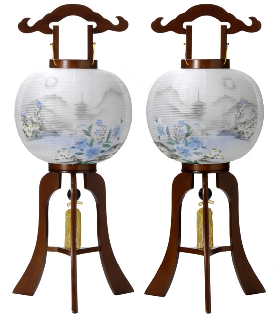 盆提灯 置き提灯 大内行灯 雲竜10号けやき色二重張（一対柄）