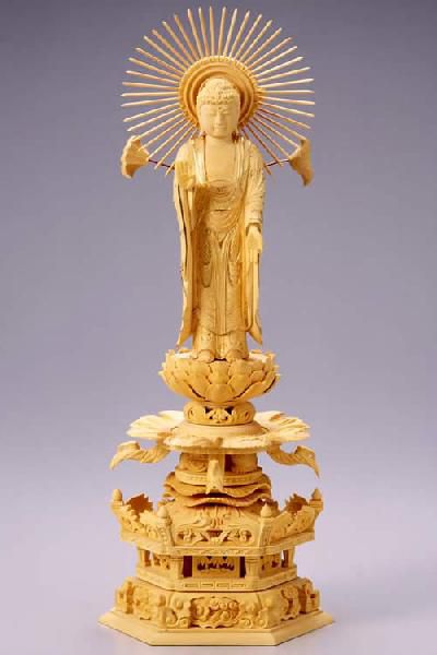 阿弥陀如来　東　総白檀　ケマン台　5寸 阿弥陀如来 東 総白檀 ケマン台 5寸