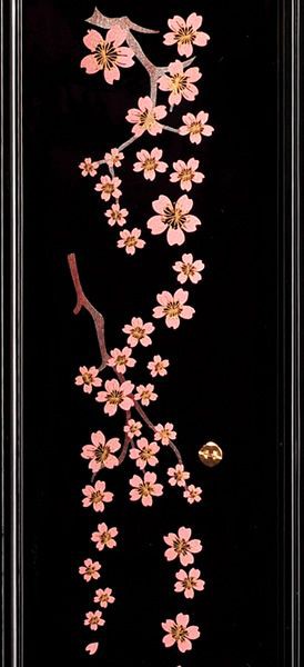 厨子型ミニ仏壇 蒔絵桜・小「黒・内金」（高さ：30cm 幅：17.1cm）の