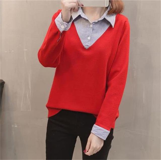 レディース トップス 重ね着風 Vネック 無地 セーター ニット 長袖 ストライプ シャツ フリーサイズ 送料無料の通販はau Pay マーケット エルネフジャパン