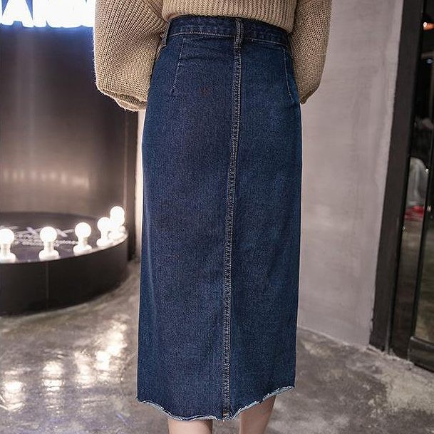 レディース デニムスカート カットオフデニム スリット ミモレ丈 ボトムス ブルー ネイビー ブラック S M L Xl サイズ 送の通販はau Pay マーケット エルネフジャパン