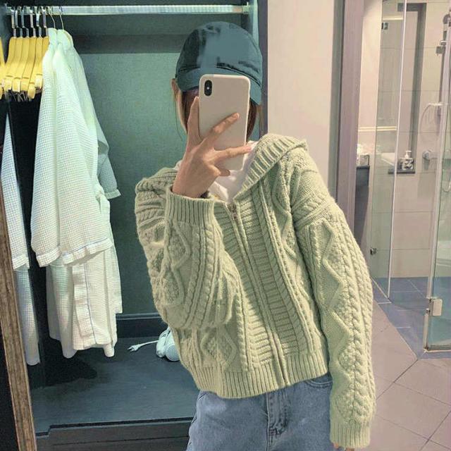 レディース ニット パーカー ケーブルニット ジップアップ フード付き 長袖 トップス デイリー グリーン 緑 フリーサイズ 送料無料の通販はau Pay マーケット エルネフジャパン