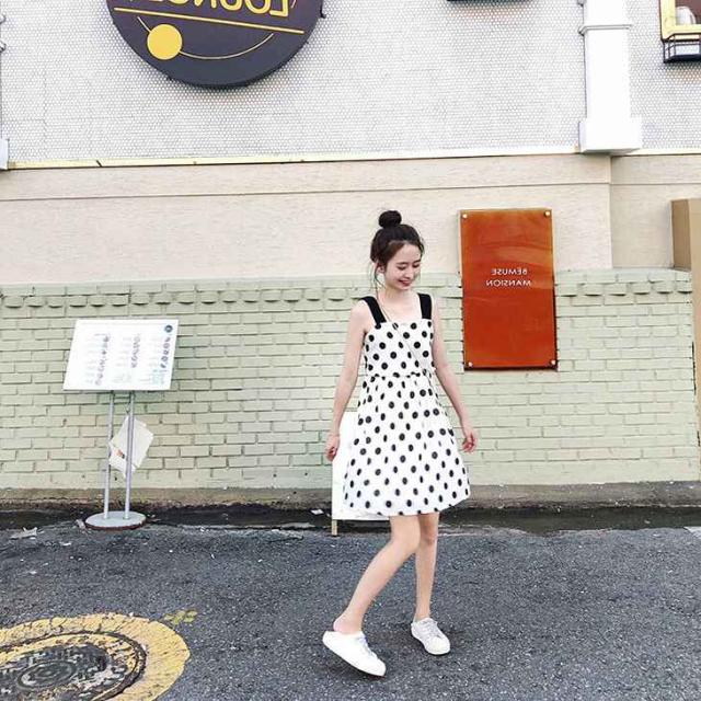 レディース ワンピース ノースリーブワンピ ドット 水玉 ミニ丈 ホワイト 白 S M L XL サイズ 送料無料｜au Wowma!