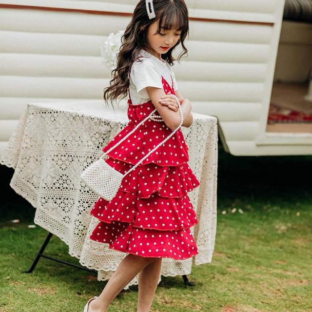 水玉 ワンピース ドット ティアードスカート キッズ ミモレ丈 ノースリーブ Qpsdcu0sod 子ども服 Kccc Uk