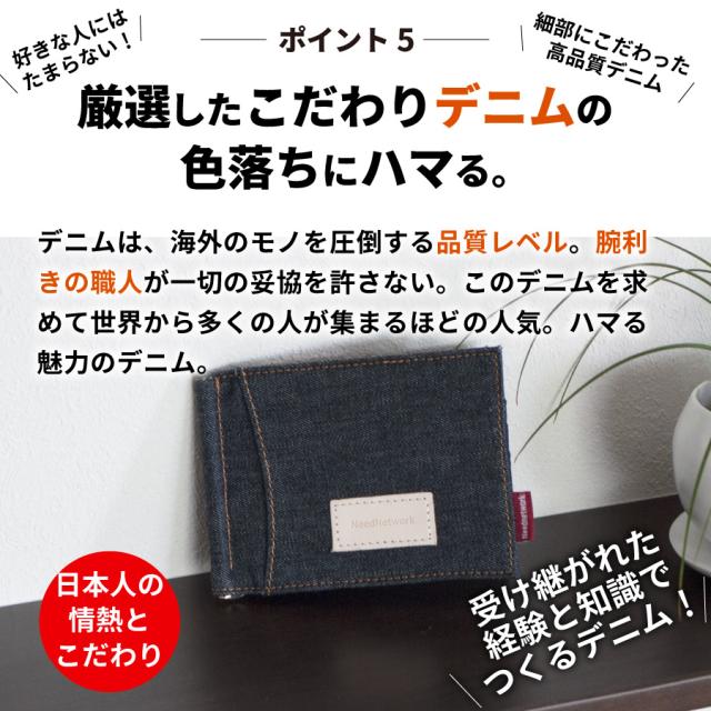 マネークリップ 日本が誇るデニム 財布 小銭入れ付き カード入れ付き
