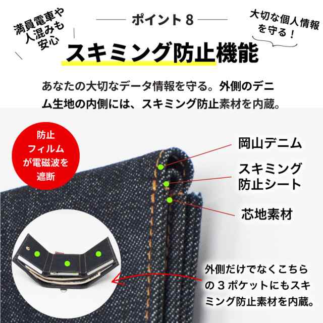 ミニ財布 岡山デニム 三つ折り財布 レディース メンズ ミニウォレット