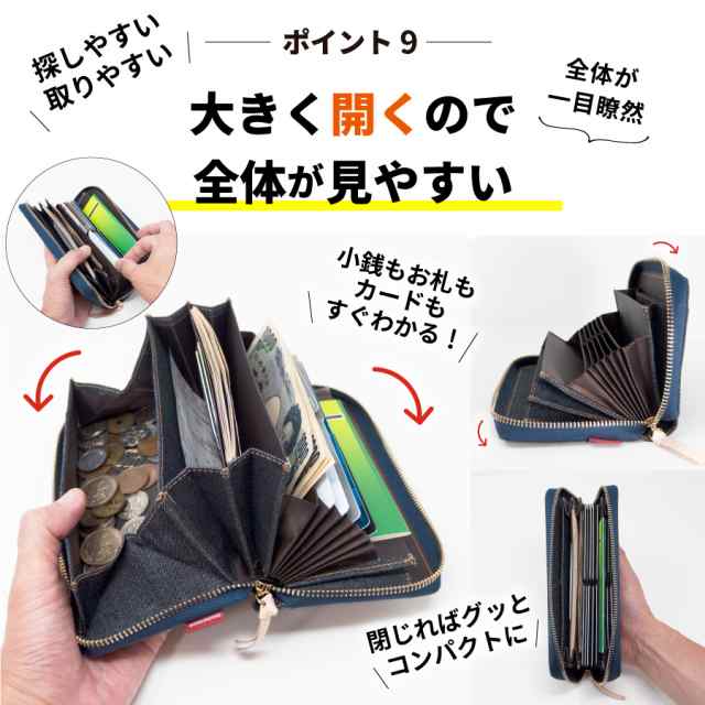 長財布 岡山デニム レディース 財布 多機能財布 大容量 実用的 ギャルソンウォレット カード収納 スキミング防止 コインスルー式